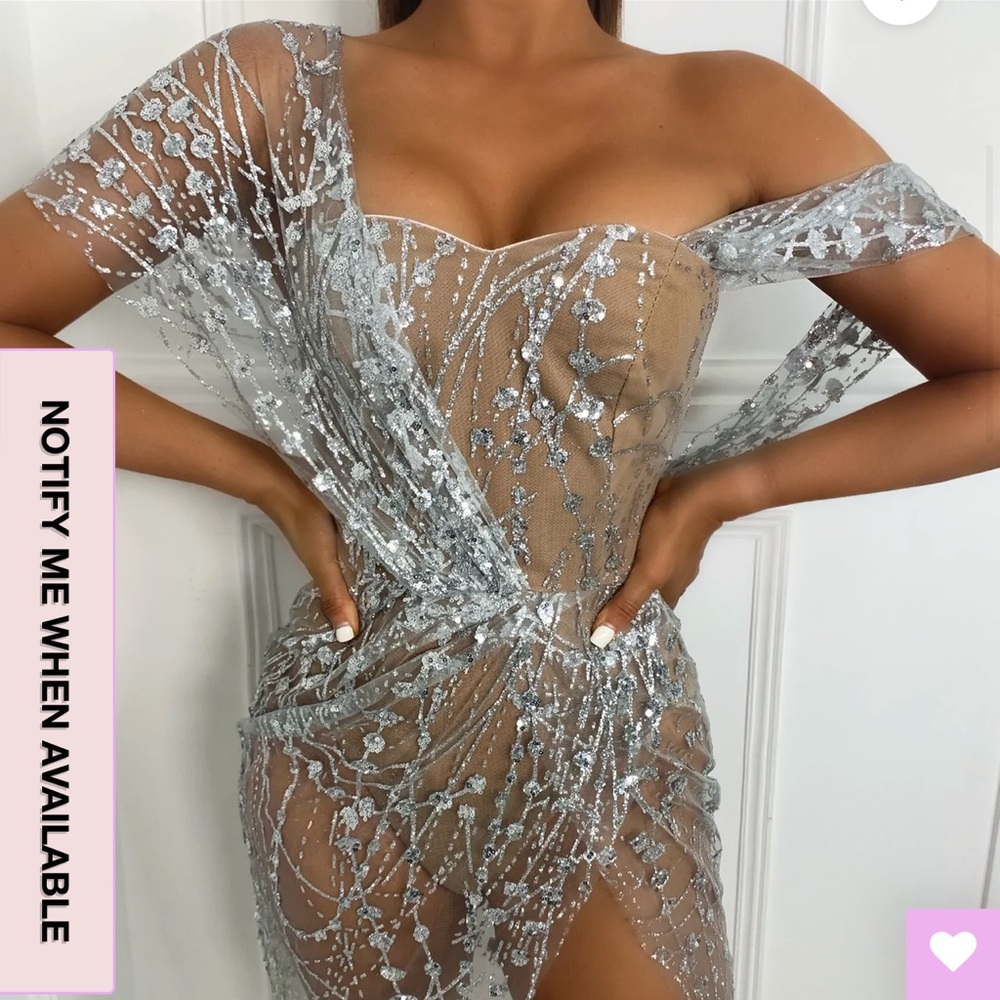 Dressmezee sparkle delight glitter mesh dress- silver